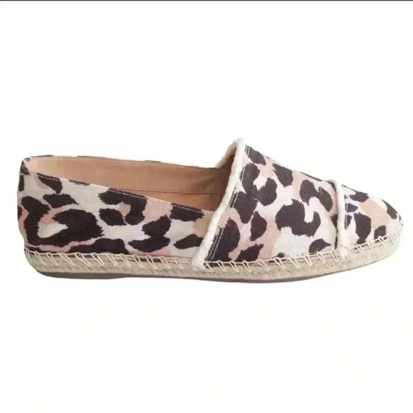 Designer Schutz Ohanna Leopard Fringe Canvas Espadrilles Loafer Flats Size 8.5 - Picture 3 of 10